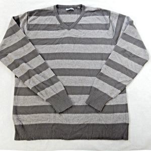 Paper Denim Cloth Mens Sweater Medium Black Grey Stripe VNeck Casual Work Office